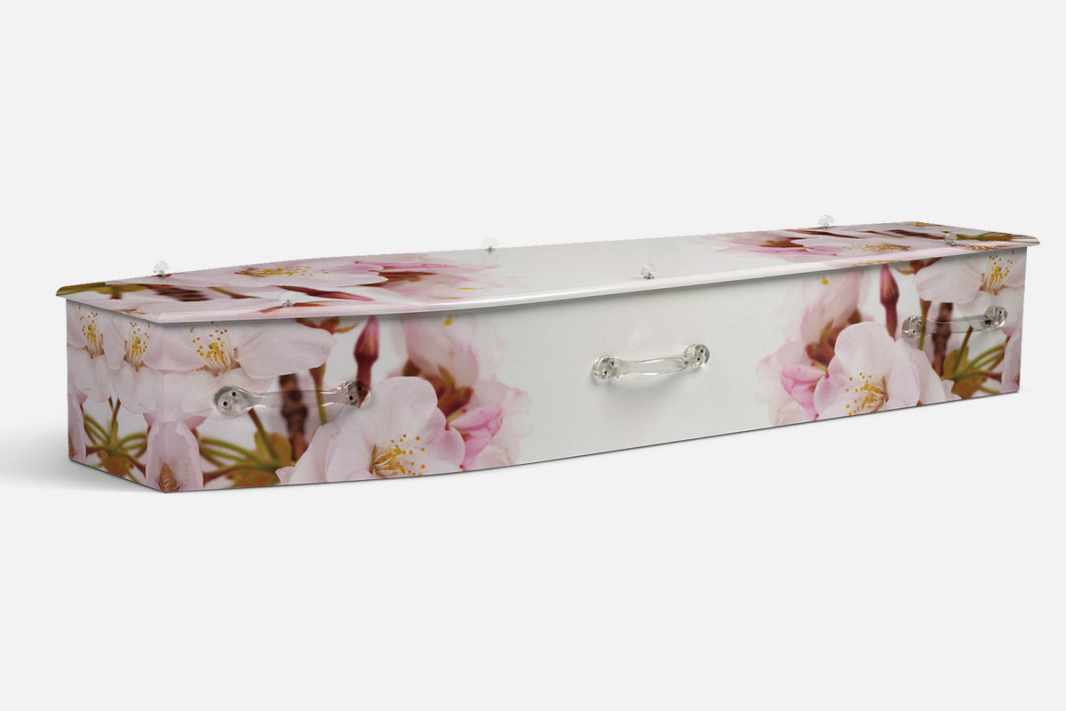 Blossom Dream coffin in pink and white cherry blossom clusters with visible branches