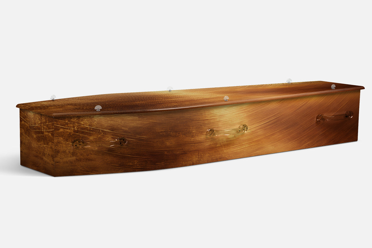 Copper coffin in a warm bronze and amber brushed metallic finish