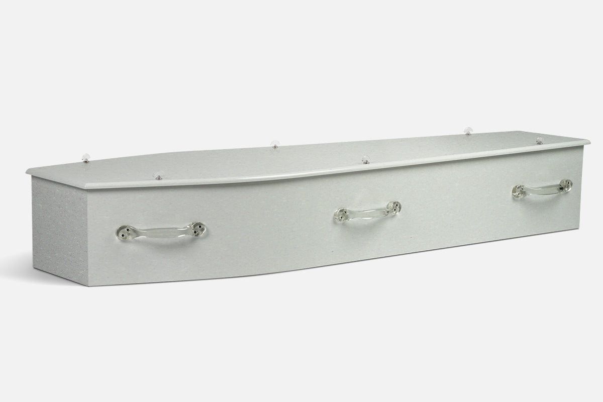 Diamond White coffin in a soft off white finish with a fine, subtle sparkling texture throughout