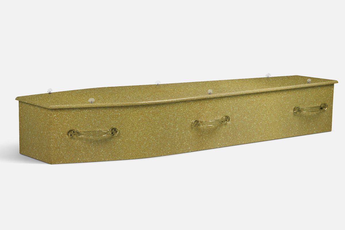 Gold Glitter coffin in a solid gold finish with a fine sparkling glitter texture throughout