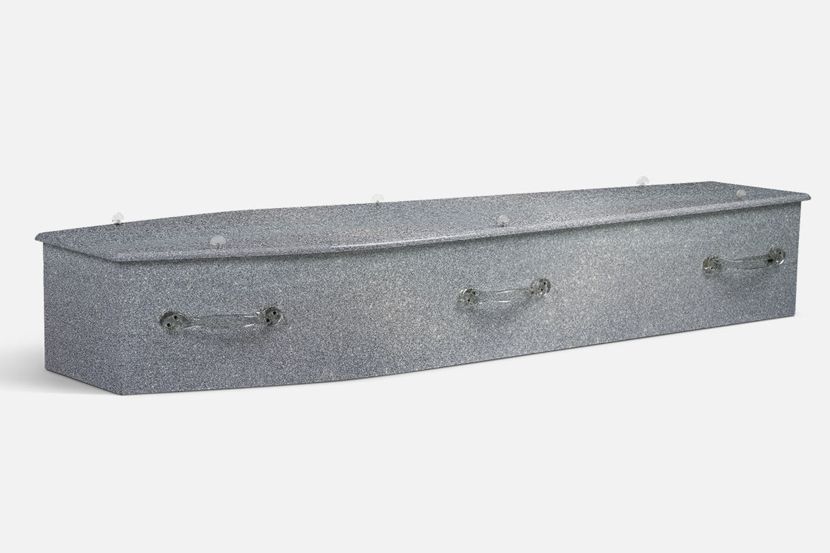 Silver Glitter coffin in a solid silver grey finish with a fine sparkling glitter texture throughout